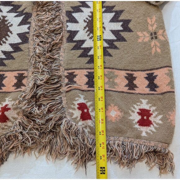 Jodifl 1X Boho Fringe Southwestern Aztec Open Cardigan Duster 34" - Picture 6 of 6